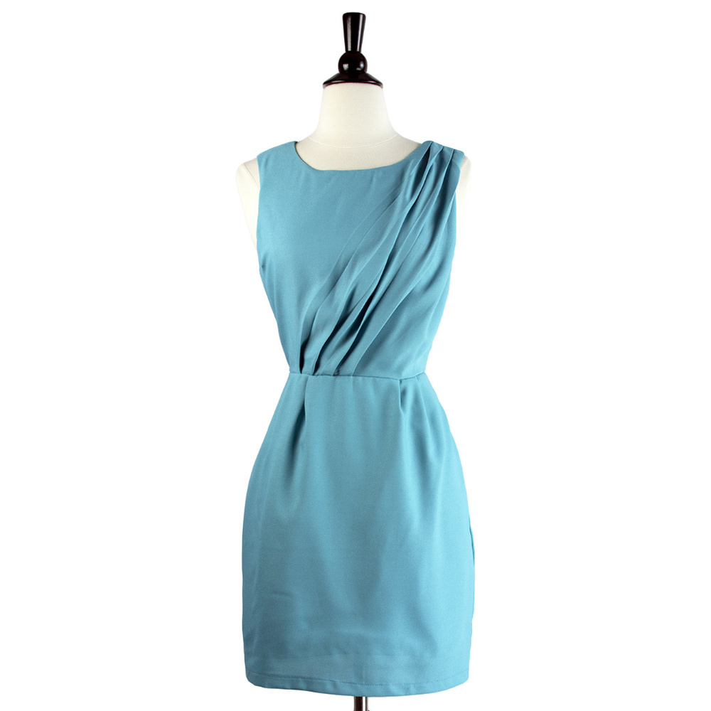 Pepaloves | Sleeveles Pleat Front Sheath Mini Dress Turquoise, Sz Medium, NWT